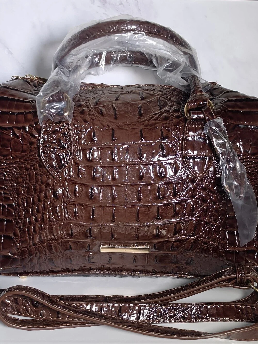 Brown Croc-Embossed Structured Satchel - Women Bags